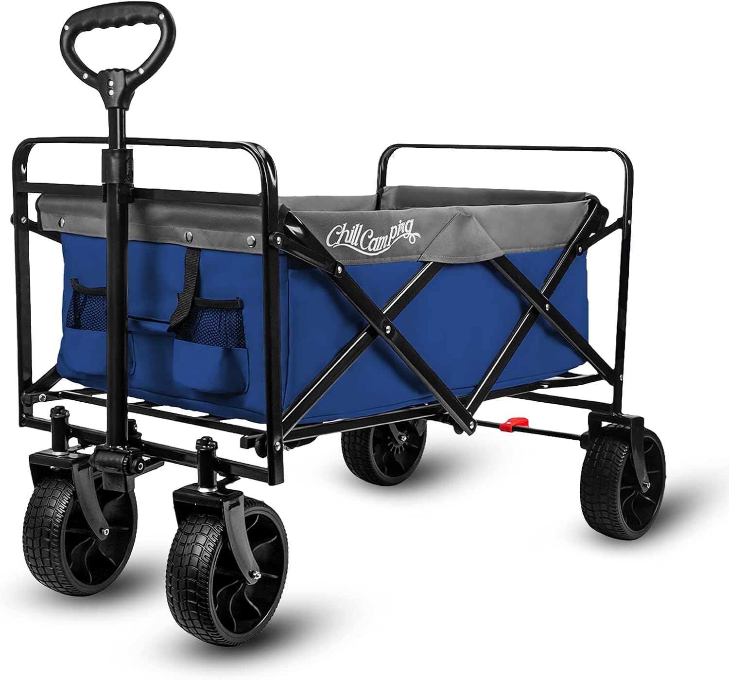 Beach Wagon Cart, Collapsible Folding Wagon with Big Rubber Wheels, Adjustable Handles and Brake, Heavy Duty Utility Wagon All Terrain Outdoor Camping Garden Grocery Wagon, Purple