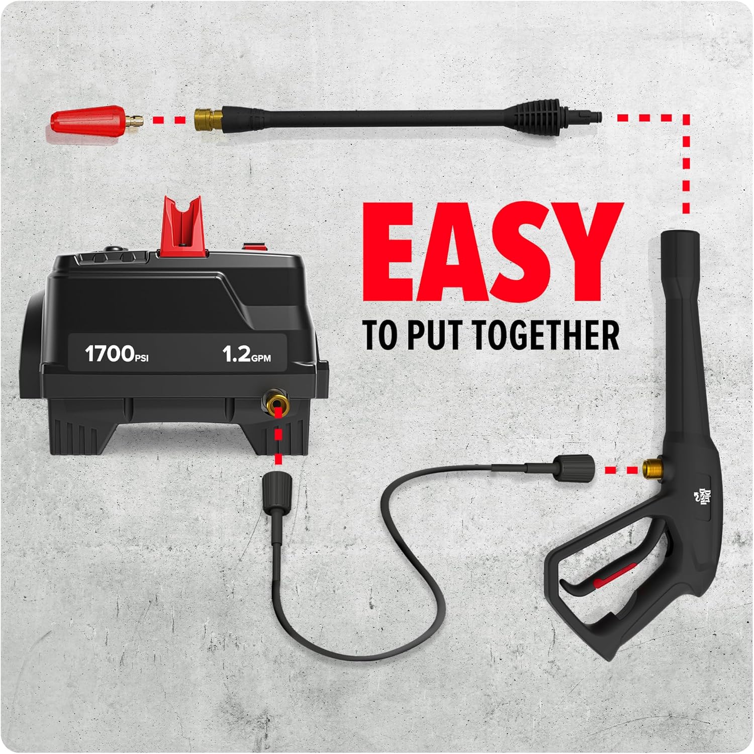 Dirt Devil Electric Pressure Washer, 1700 PSI with Included Attachments, Lightweight and Compact, High-Pressure Multi-Surface Cleaning, PD40000V, Black