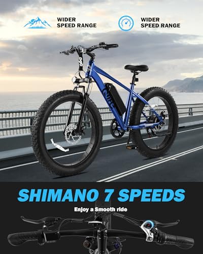 Racer Plus Adult Electric Bicycle, Peak 1000W Motor Electric Bike for Adults, Up to 28MPH 65Miles, 26x4.0 Fat Tire Electric Mountain Bike with 48V 13AH Battery, 7 Speed Front Suspension E Bike