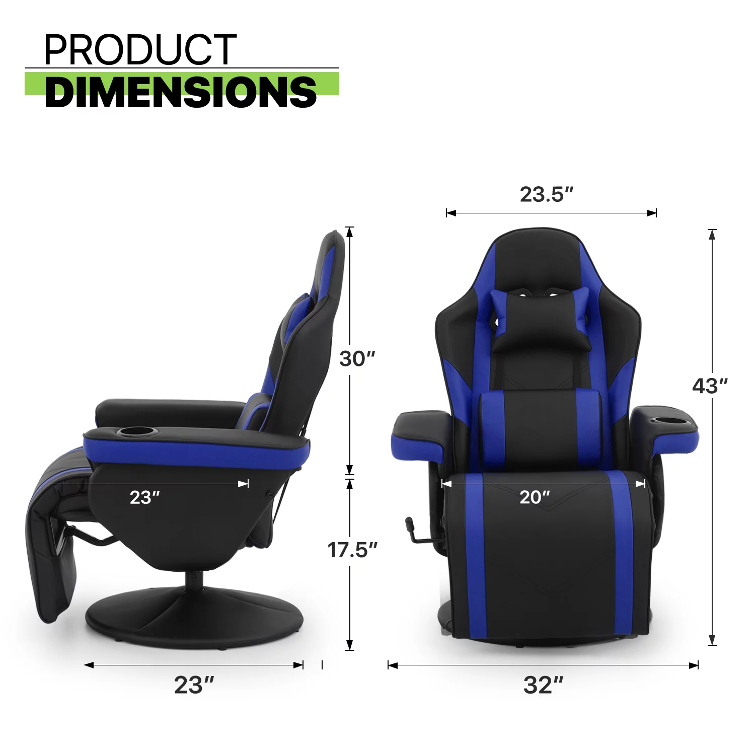 Magshion Gaming Recliner Chair, Ergonomic Reclining Video Gaming with Lumbar Support, Leather Theater Seating with Cup Holder, Blue