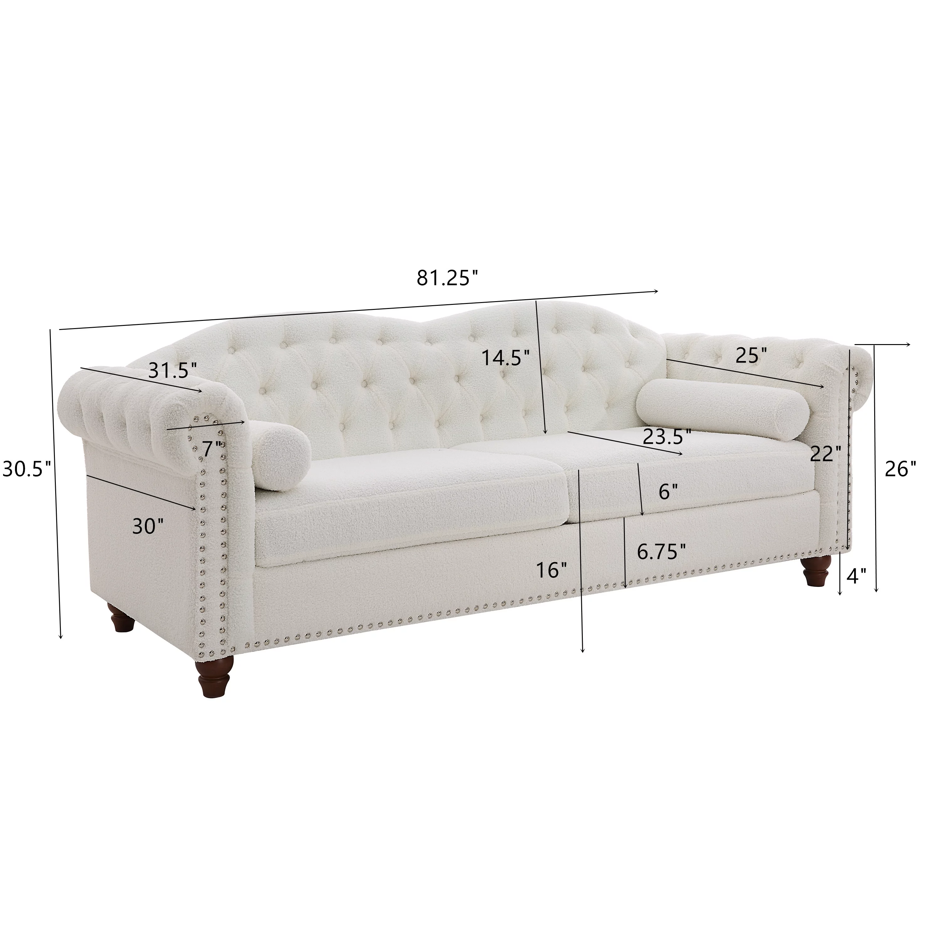 Chesterfield Teddy Velvet Button Tufted Sofa, Upholstered Couch with Nailhead Arms and Rubber Wood Legs for Living Room Office Bedroom