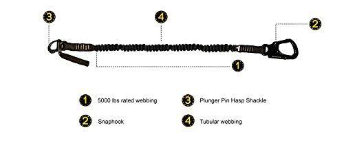 Fusion Tactical 6ft 72x22x1x22 Internal Elastic Bungee Military Police Personal Retention Helo Lanyard with Snap Hook Shackle 23