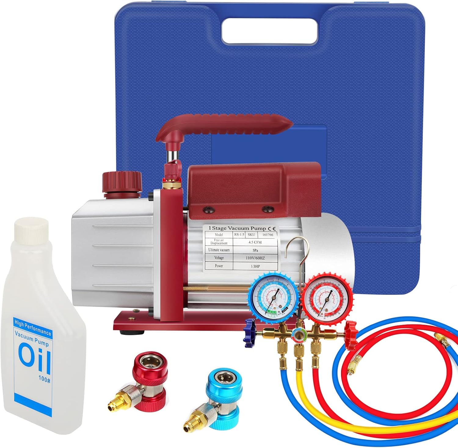 HVAC AC Vacuum Pump Kit 1 Stage Refrigerant Recharging Kit Tools with 4.5CFM 1/3HP for Manifold Gauge Set