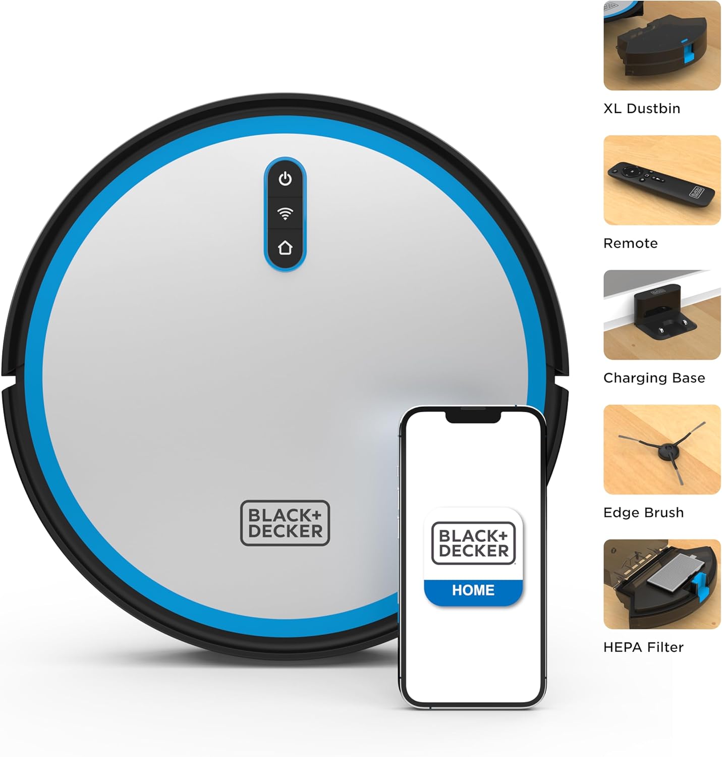 BLACK+DECKER Roboseries Robot Vacuum - 2000Pa Suction, Smart Mapping, App & Remote Control, 120 Min Runtime, Self-Charging, Works with Alexa, Perfect for Hard Floors, Carpets, Pet Hair, Low Carpet