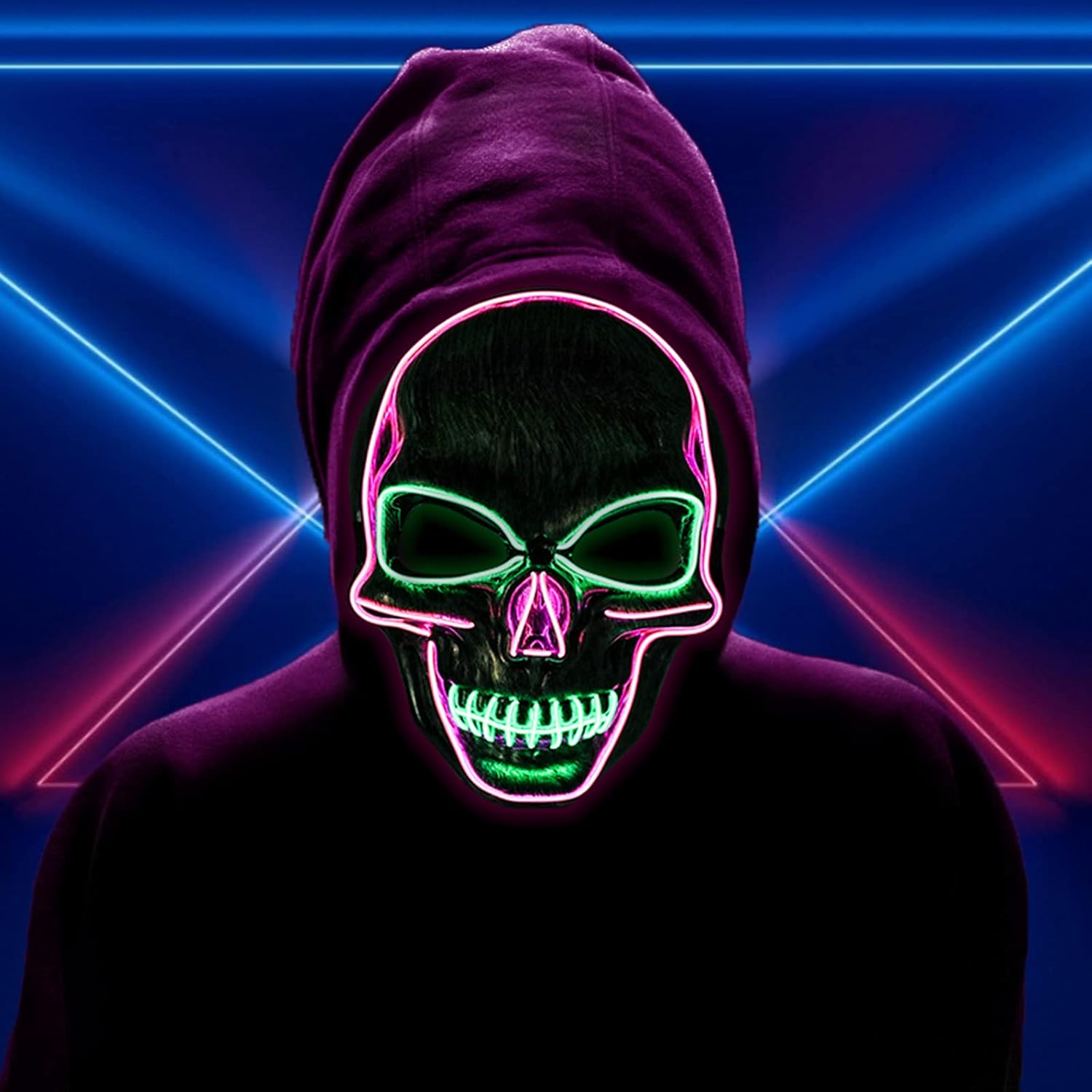 Halloween Mask Light Up, Hacker Purge Mask, Scary LED Mask for Cosplay Costumes Festival Carnival Party Gifts Kids Men Women