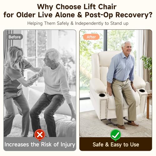 Large Power Lift Chairs Recliners for Elderly with Heated and Massage, Overstuffed Adjustable Lift Chairs, 3 Positions, Breathable Leather, USB-A and USB-C, Cup Holder, Side Pocket Dark Brown