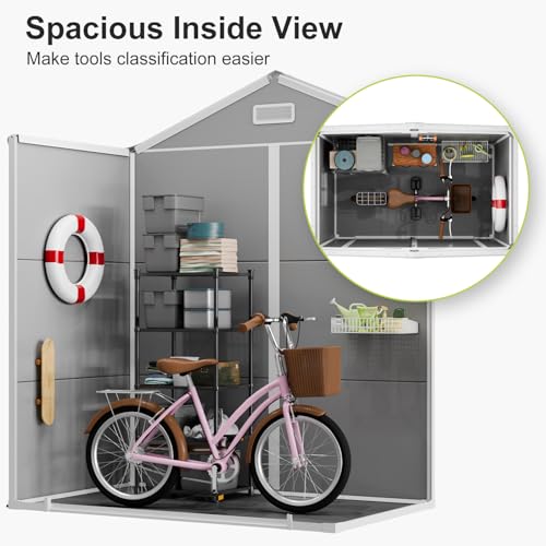 Resin Outdoor Storage Shed with Floor 5x4 FT Waterproof Plastic Sheds Kit Window Lockable Door Included, Outside Garden Tools Sheds for Backyard Patio