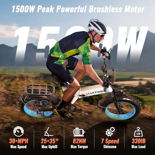 1500W Folding Electric Bike for Adults Full Suspension,52v 20AH Electric Dirt Bike with 20"x 4.0 Fat Tire, Max 30+MPH & 70 Miles Electric Bicycle, Ebike for Snow, Mountains, Road UL Certified