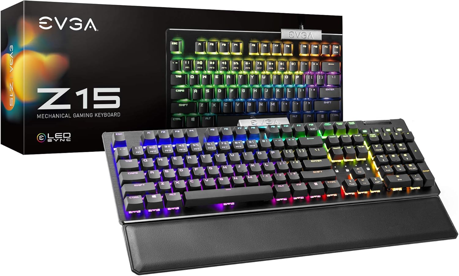 EVGA Z15 RGB Gaming Keyboard, RGB Backlit LED, Hotswappable Mechanical Kaihl Speed Bronze Switches (Clicky), 822-W1-15US-KR