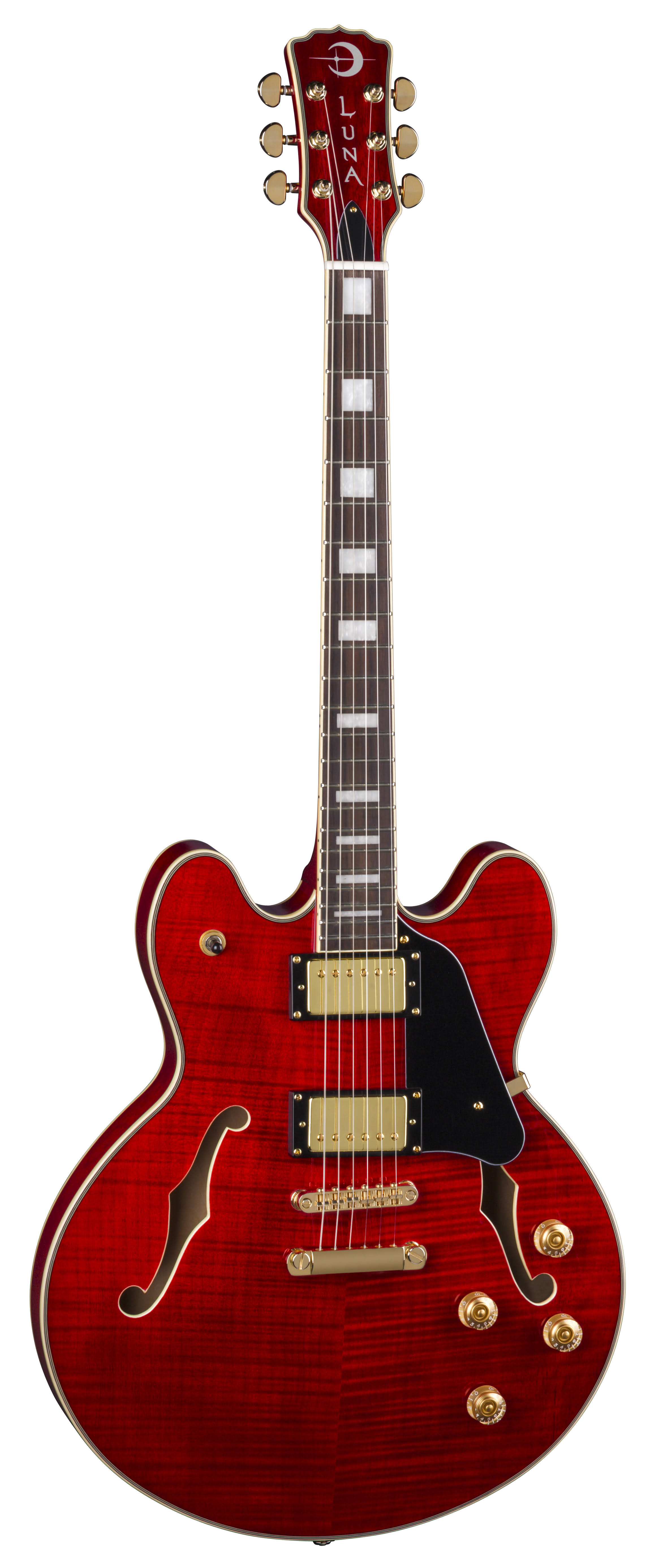 Luna ATH 501 Red Athena Semi-Hollow Guitar, Trans Cherry