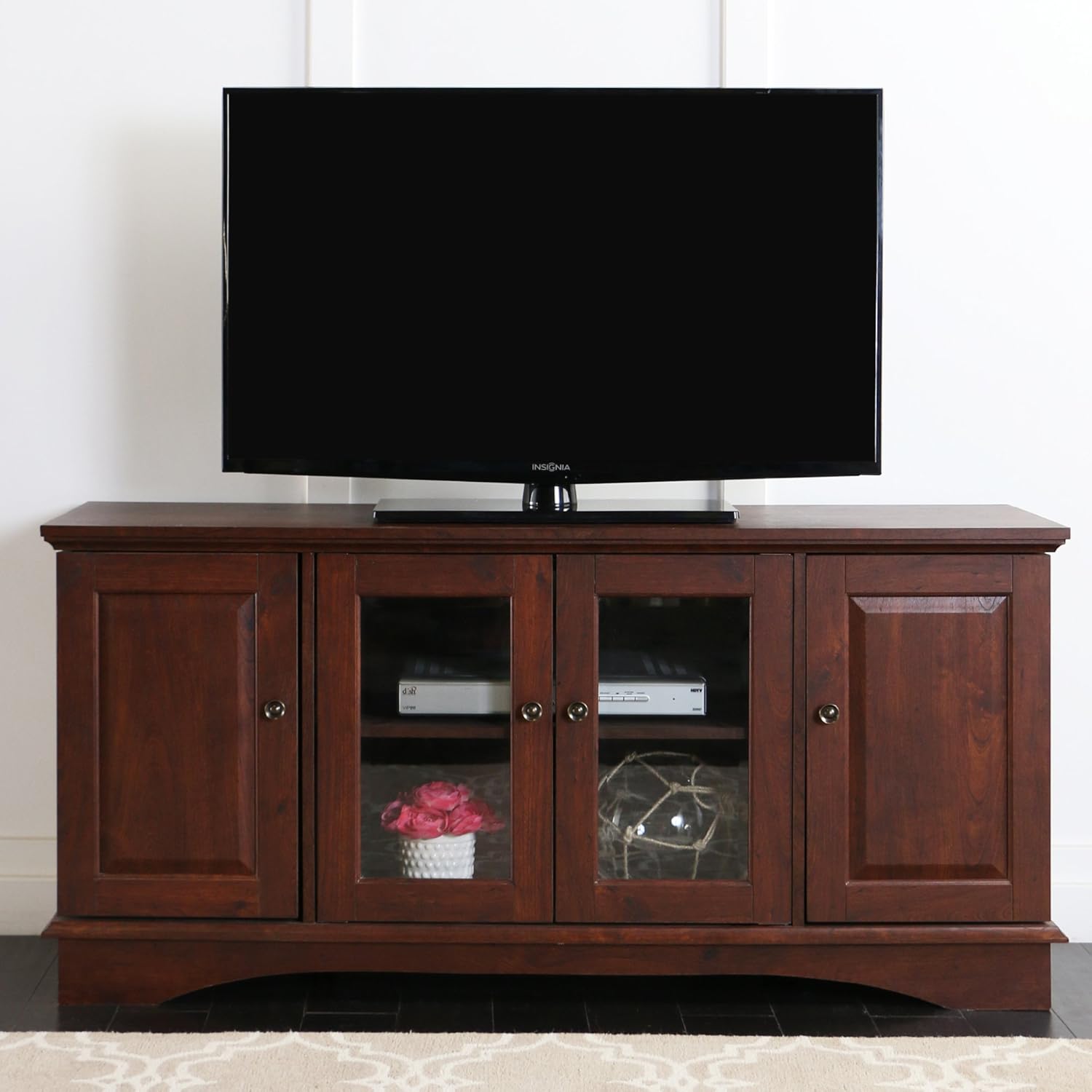 Walker Edison Traditional Wood Universal TV Stand with Storage Cabinets for TV's up to 65 Living Room Entertainment Center, 44 Inch, Traditional Brown