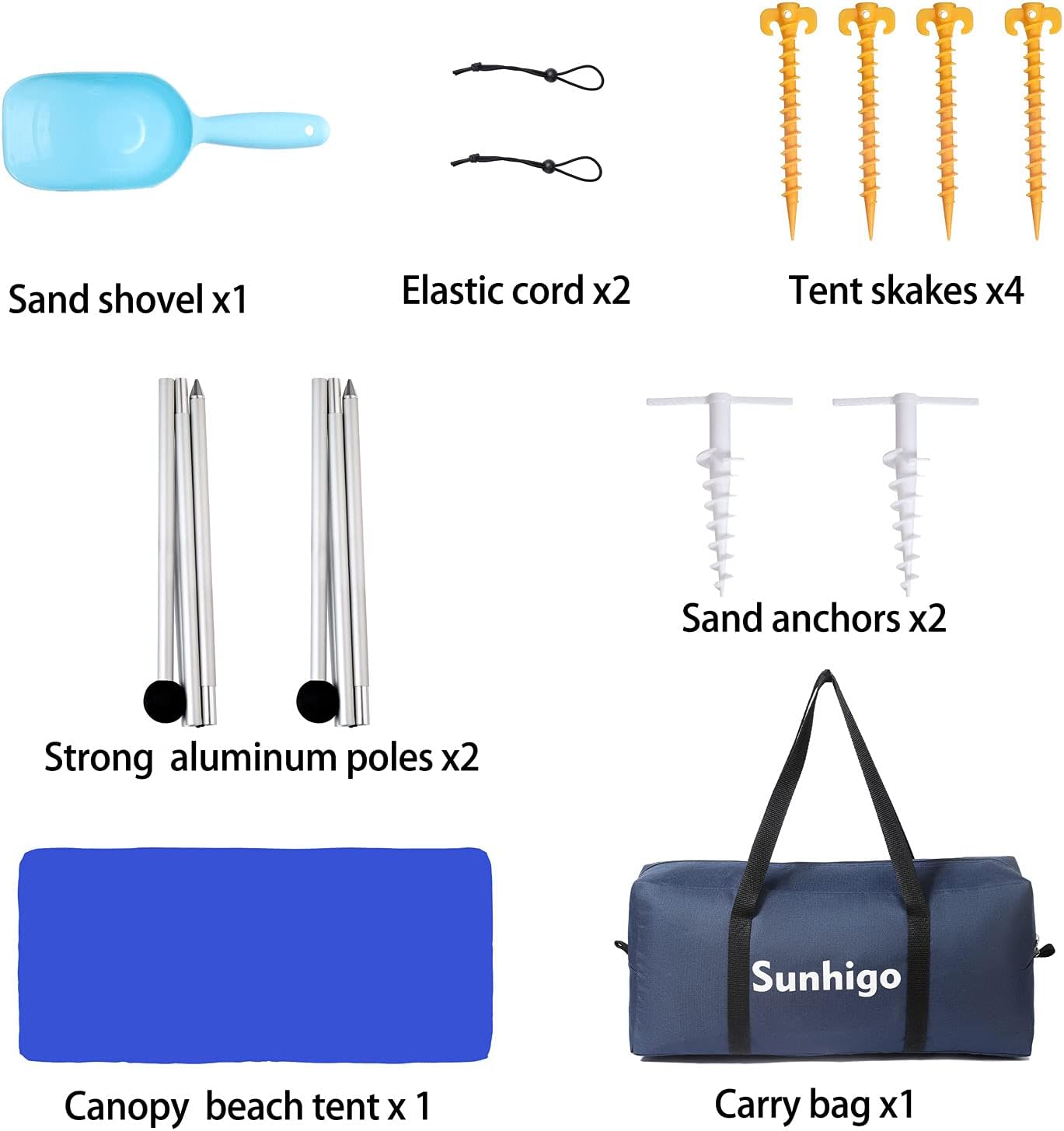Sunhigo Beach Shade Canopy UPF50+ Family Beach Tent with 4 Aluminum Poles, Sand Shovel and Carry Bag, Portable Beach Sunshade Pop Up Sun Shelter for Beach,Fishing,Backyard and Picnics (10x10 Ft,Navy)