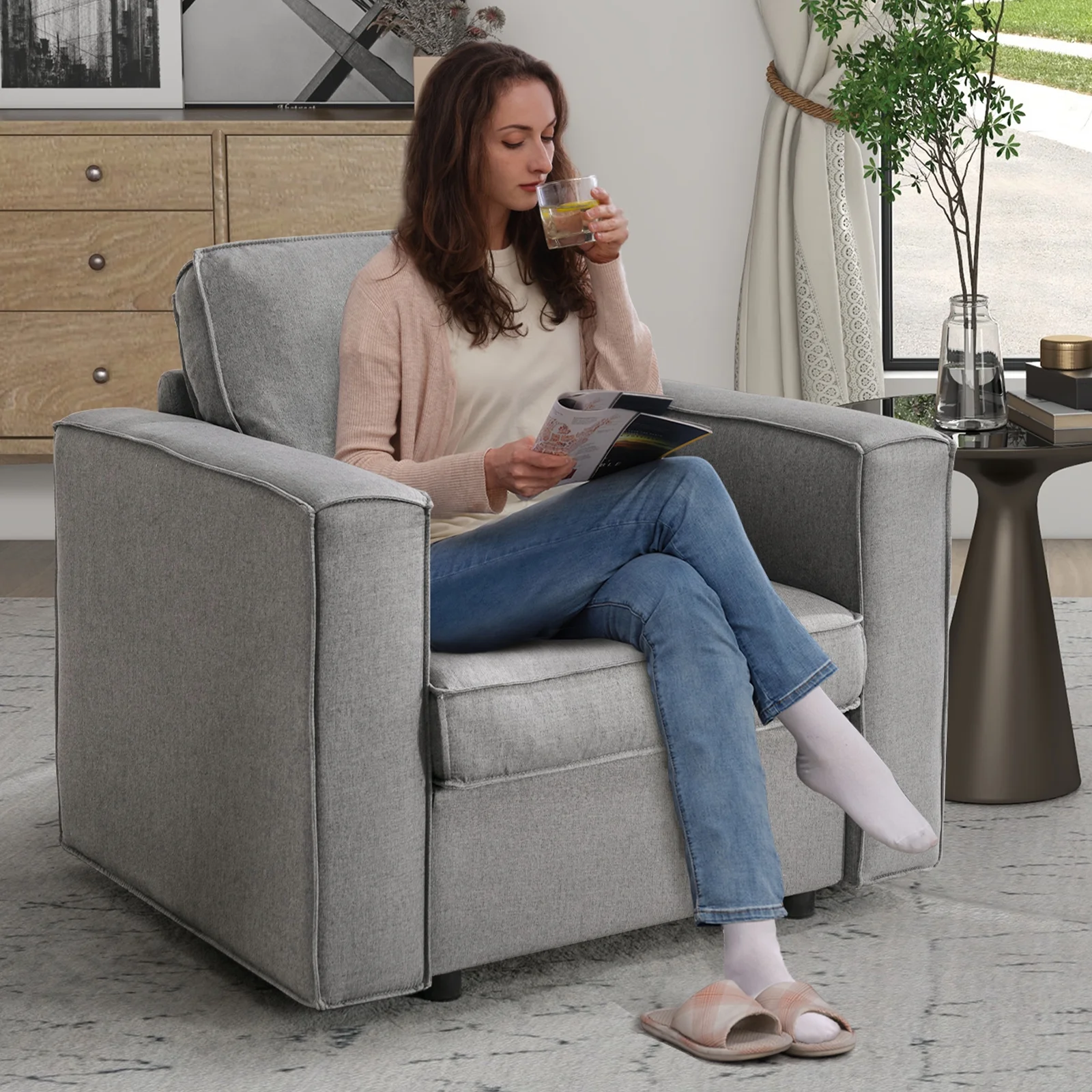Bonzy Home U-Shaped Sectional Sofa with Storage and Reversible Chaises,Light Grey