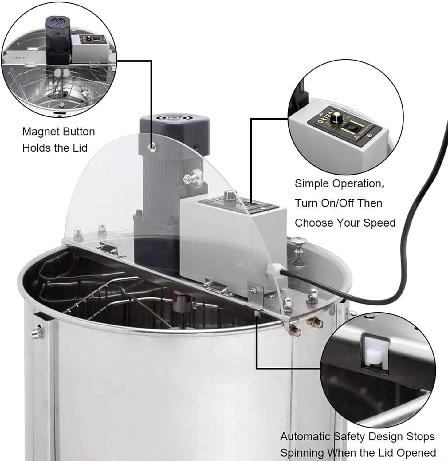 Electric Honey Extractor Separator, 3 Frame Food Grade Stainless Steel Honey Extractor, Drum Extraction Apiary Centrifuge Equipment for Honey Making, for Beekeeper