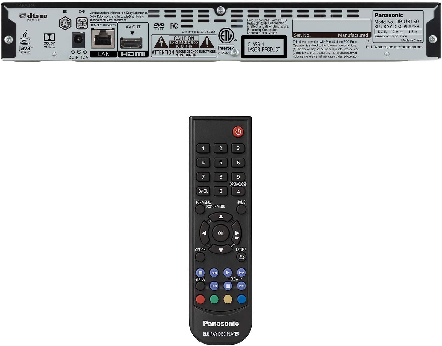 Panasonic 4K Blu Ray Player, Ultra HD Premium Video Playback and Hi-Res Audio - DP-UB150-K (Black)