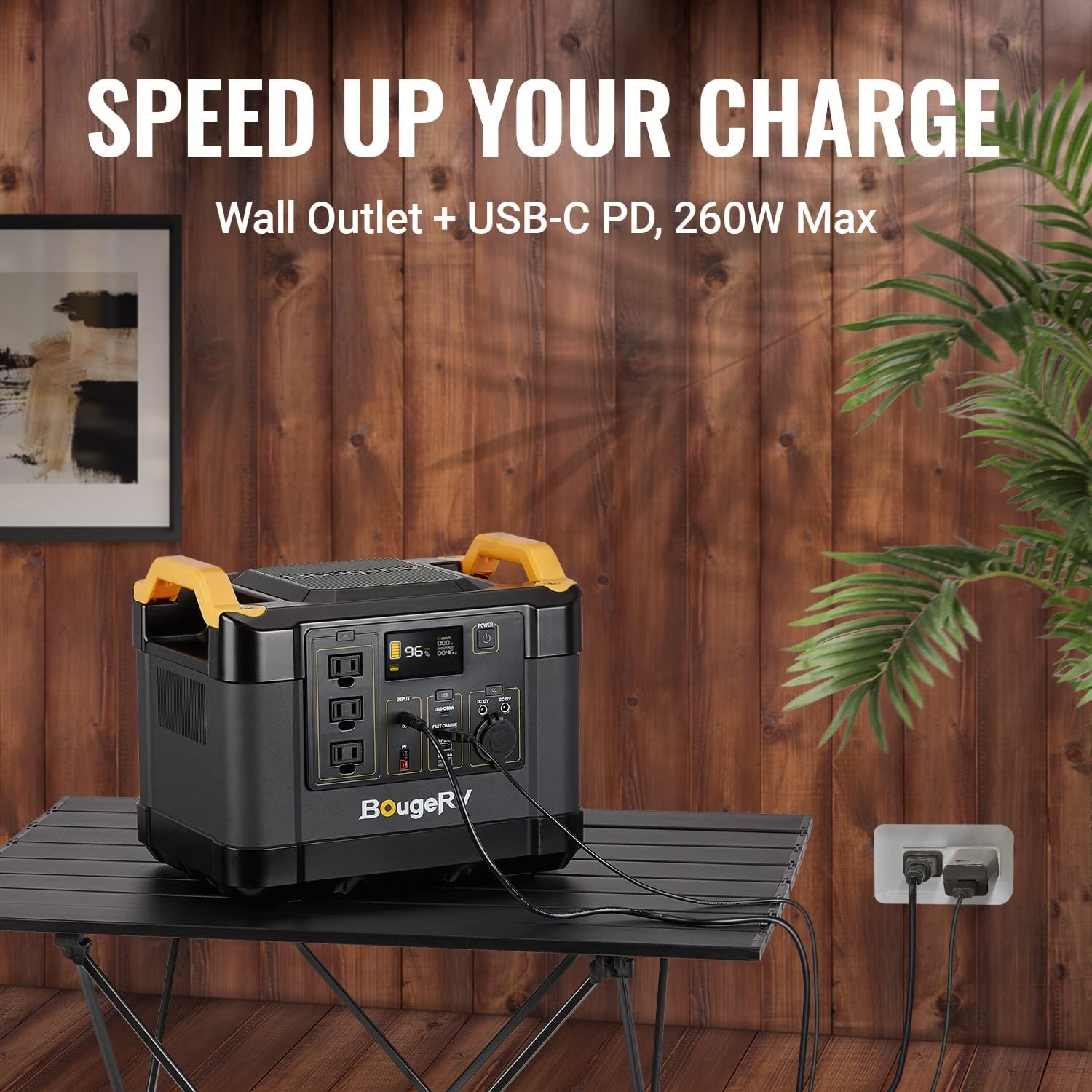 BougeRV Portable Power Station 1200W, 1100Wh Solar Generator, 1500 Cycles Lithium Battery Backup Power Supply, 3x110V/1200W Pure Sine Wave AC Outlet for Outdoor, Camping, Emergency, Refrigerator, CPAP