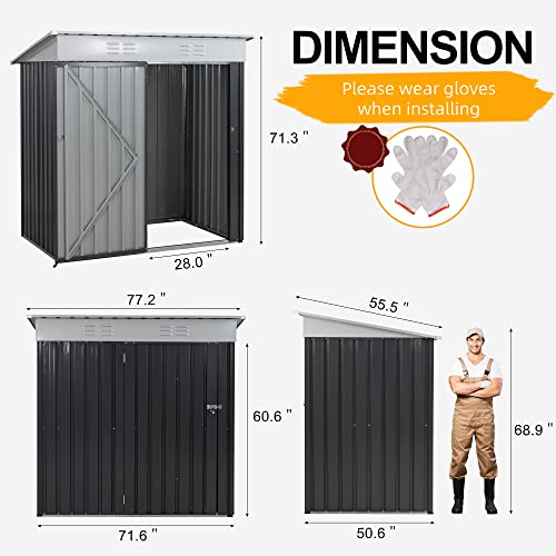 Shintenchi 6X4 FT Outdoor Storage Shed,Waterproof Metal Garden Sheds with Lockable Double Door,Weather Resistant Steel Tool Storage House Shed for Yard,Garden,Patio,Lawn,Grey