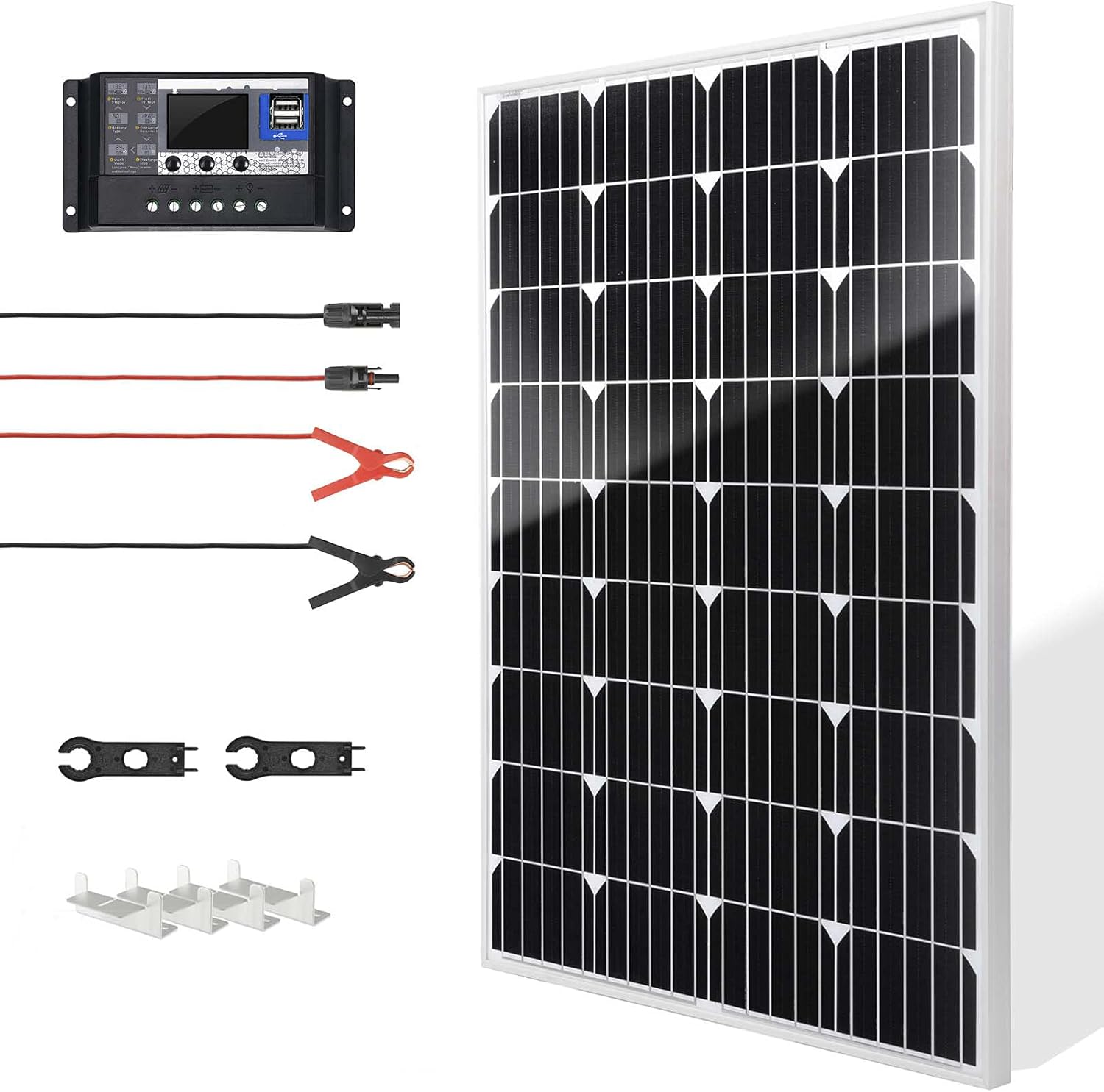 SUNSUL 30 Watt 12V Solar Panel Kit Battery Maintainer Trickle Charger, with Waterproof 5A 12V/24V PWM Solar Charge Controller and Adjustable Solar Panels Mount Rack Bracket (30 Watt with Accessories)