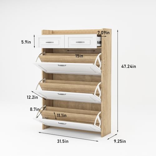 Shoe Cabinet with 3 Flip Drawers for Entryway, Shoe Rack Storage Cabinet with 2 Drawers, Shoe Cabinet Organizer for Entryway, Entrance Hallway