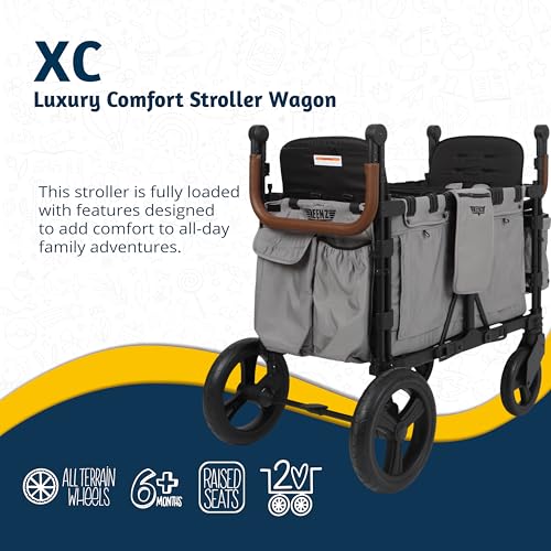 Keenz XC 2.0 - Luxury Comfort Stroller Wagon | Foldable 2 Passenger Double Seater with Adjustable Canopy | Cream