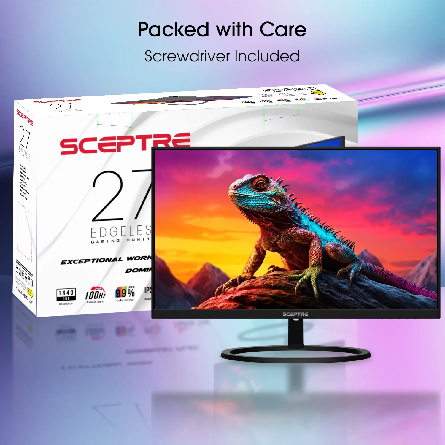 Sceptre IPS 27-Inch Quad HD IPS LED Monitor 2560 x 1440 100Hz 99% sRGB 2X HDMI and DisplayPort Build-in Speakers, Machine Black 2024 (E275W-QPT series)