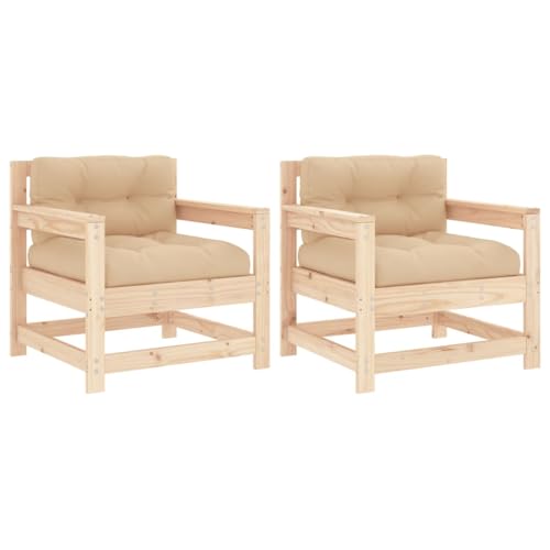 Patio Chairs with Cushions 2 pcs Solid Wood Pine,Wooden Garden Chairs with Slatted Design and Comfortable Cushions for Outdoor Relaxation Patio Furniture Sets, Conversation Sets, 1, Brown