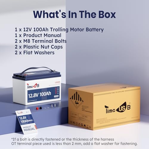 12V 100Ah TM LiFePO4 Marine Battery with Low-Temp Protection, 100A BMS, 15000+ Cycles – Lithium Iron Phosphate Battery for Trolling Motors, Yacht, Boats, RVs, Camping and Off-Grid Power 1 Pack
