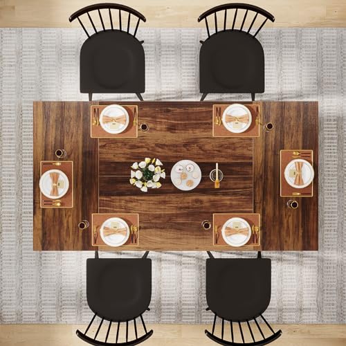 Tribesigns Farmhouse Dining Table for 6 People, 63 L x31W x 30 H Inches Rectangle Kitchen Table Dinner Table for Dinning Room&Kitchen, Living Room, (Brown& Black)