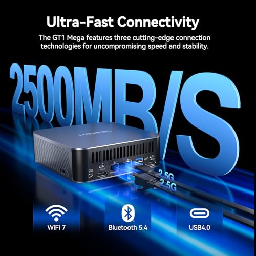 GEEKOM GT1 Mega AI Mini PC, with Intel 14th Gen Ultra 9 185H (Up to 5.1 GHz), 32GB DDR5 2TB M.2 NVMe SSD, Mini Desktop Computers Windows 11 Pro, 2.5G Dual LAN/WiFi 7/BT 5.4/USB4.0/8K/3 Years Warranty