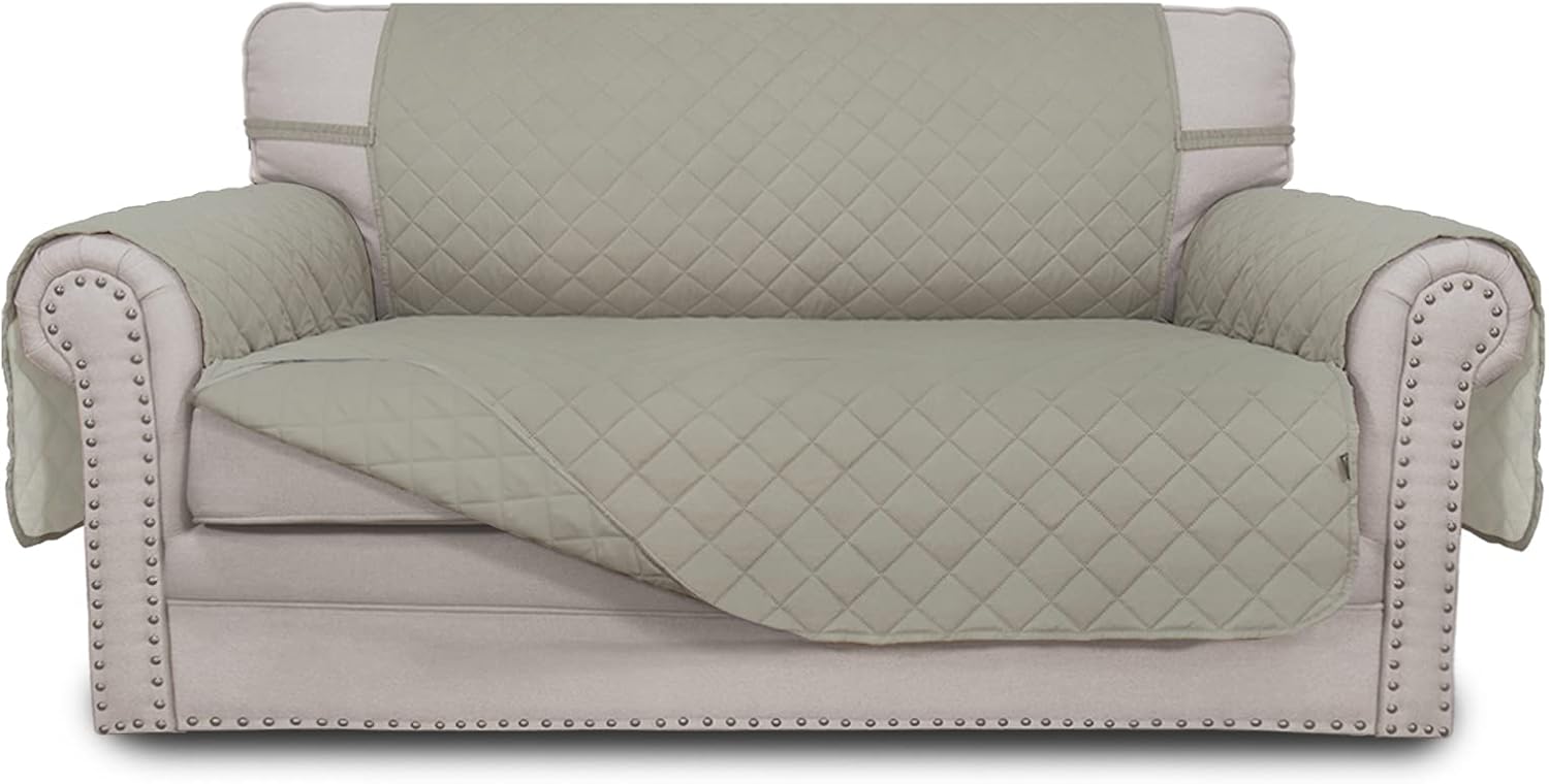 Easy-Going Sofa Slipcover Reversible Sofa Cover Water Resistant Couch Cover with Foam Sticks Elastic Straps Furniture Protector for Pets Kids Children Dog Cat (Sofa, Darkgray/Beige)