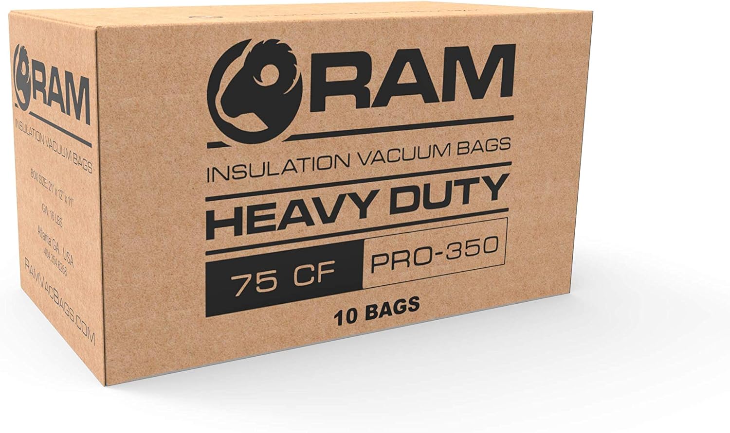 (10) Heavy Duty Insulation Vacuum Bags by RAM - Size 6 ft x 4 ft - Holds EST 75 CF or 350 LBS - Low Dust Bag
