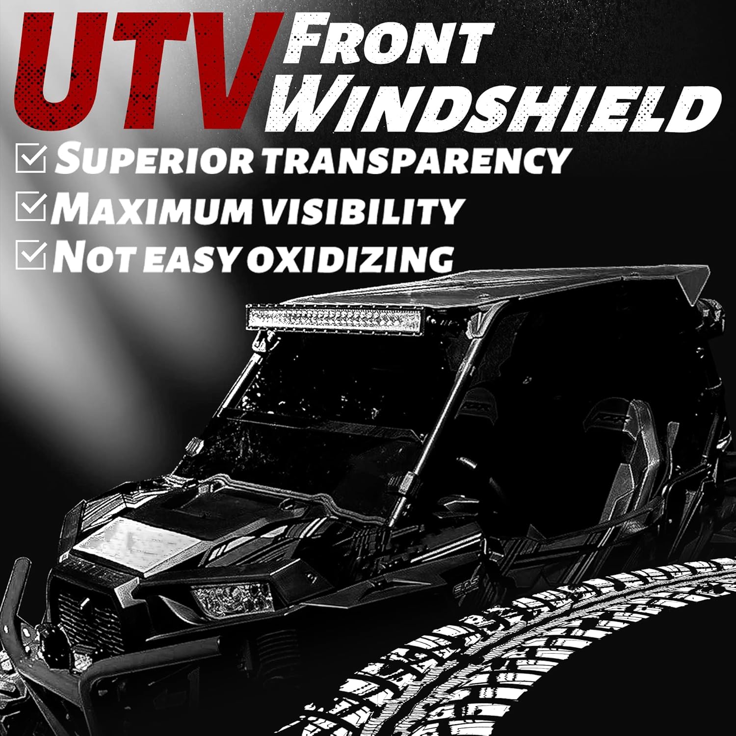 HECASA Front 0.177 Thick Folding Windshield Compatible with 2006-2009 Yamaha Rhino 450 / 2004-2007 Yamaha Rhino 660 / 2008-2013 Yamaha Rhino 700 Flip Clear Windscreen
