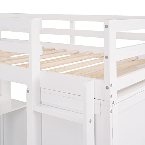 P PURLOVE Full Loft Bed with Desk for Kids,Multifunctioanl Wood High Loft Bed Frame with Storage Drawers,Wardrobe and Shelf,Full Bed Frame with Storage for Kids,Teens,Adults,Espresso