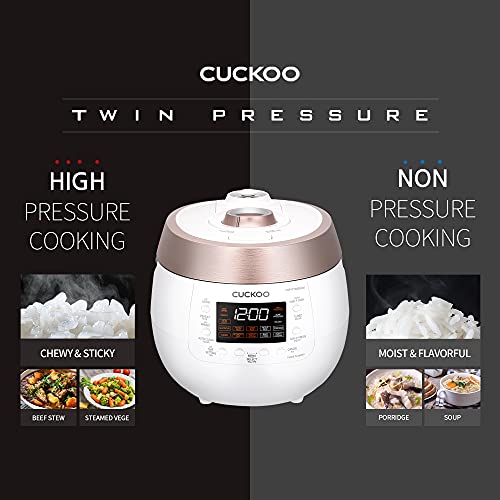 Cuckoo CRP-RT0609F 6 cup Twin Pressure Heating Plate Rice Cooker & Warmer with High Heat, GABA, Mixed, Scorched, Turbo, Porridge, Baby Food, Steam (Hi/Non Press.) and more, Made in Korea