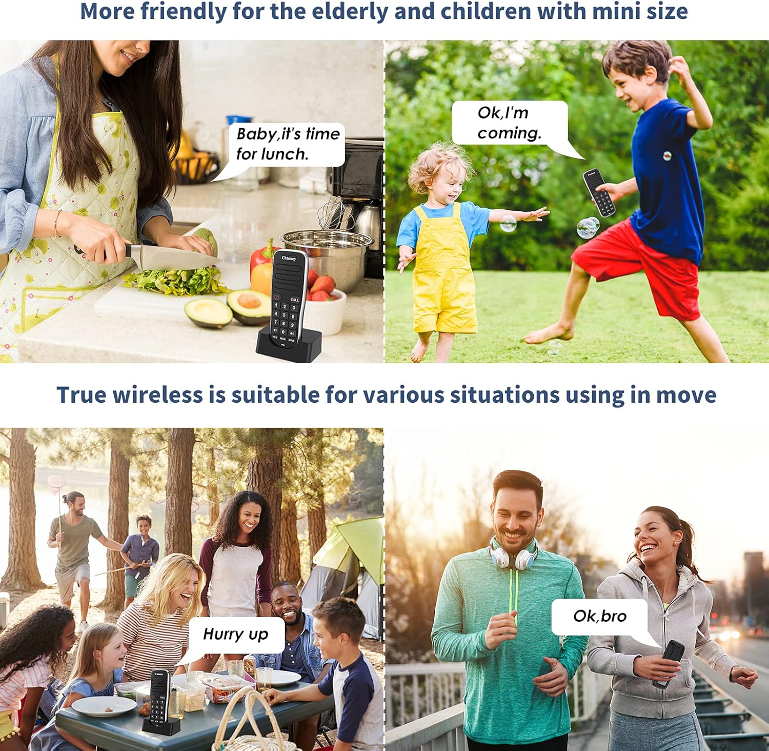 Rechargeable Intercoms Wireless for Home 5280 Feet Range 10 Channel, Chtoocy Handheld Wireless Intercom System for Home Business Office, Room to Room Communication System Expandable (4 Packs, Black)