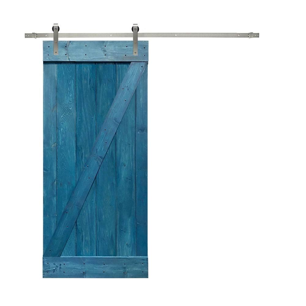 Calhome Z Bar Series 36 in. x 84 in. Pre-Assembled Red Walnut Stained Wood Interior Sliding Barn Door with Hardware Kit