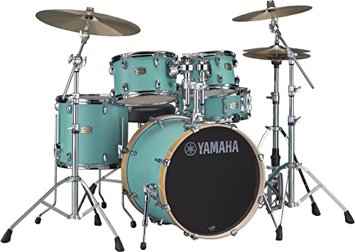 Yamaha Stage Custom Birch 5pc Shell Pack with a 22" Kick 14” Snare Drum in Matte Surf Green for Students and Working Drummers (SBP2F50MSG)