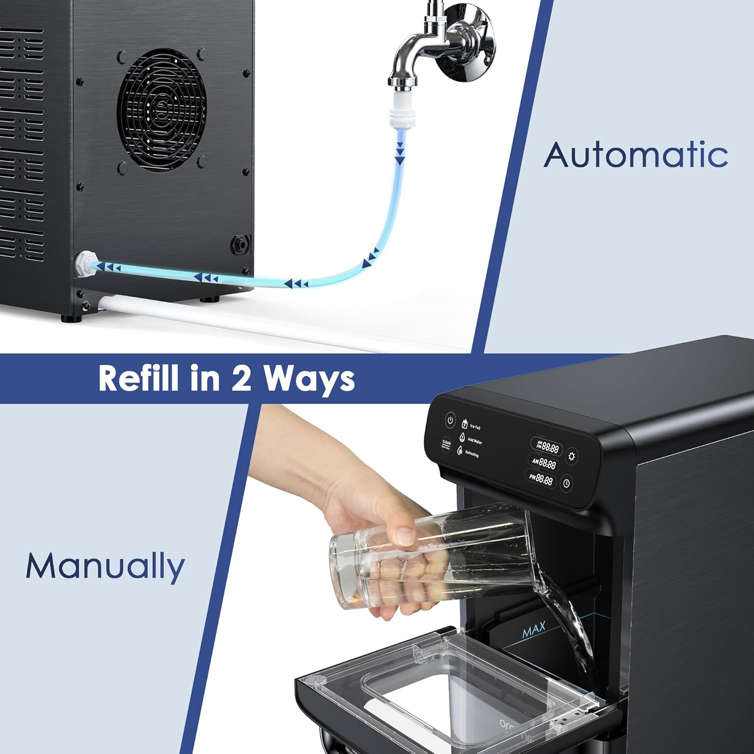 Oraimo Nugget Ice Maker, Ice Makers Countertop, 33 lbs/Day, Time Preset on LED Display, Self-Cleaning & Auto Water Refill, Sonic Pebble Ice Machine