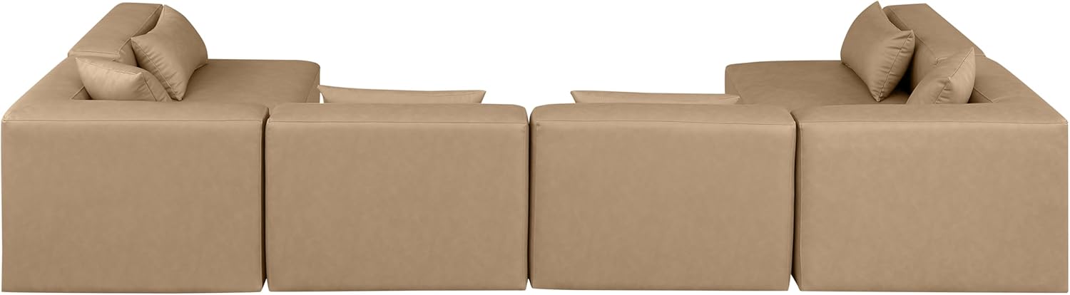 Meridian Furniture Cube Collection Modern | Contemporary Sectional with Soft Vegan Leather, Modular to Create Infinite Configurations, 144" W x 72" D x 26" H, Tan