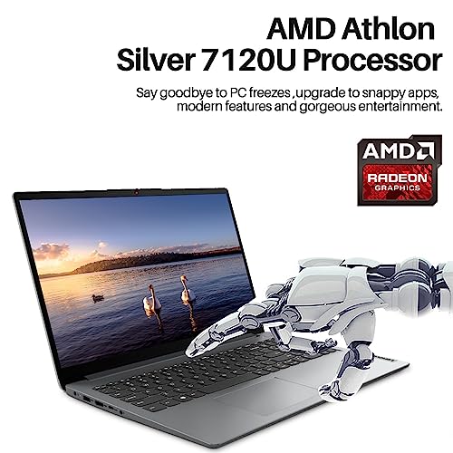 Lenovo 2024 IdeaPad 1 15.6" Students Laptop, AMD Athlon Silver 7120U Processor, 4GB LPDDR5 RAM, 256GB SSD, AMD Radeon Graphics, Wi-Fi 6, Anti-Glare, Windows 11 Pro, SD Card Reader, Cloud Grey
