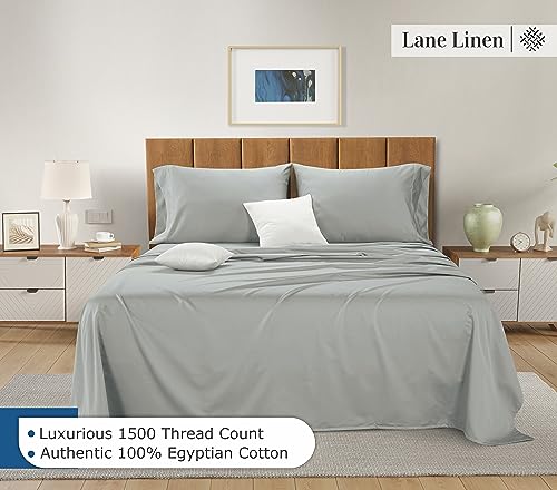 Lane Line 100% Egyptian Cotton Queen Sheet Set - 1500 TC, 4 PCs - Luxury Sateen Cotton White Bed Sheets Set - Hotel White Sheets Queen Set - 15" Deep Pocket Queen Sheets Set - White Queen Sheets