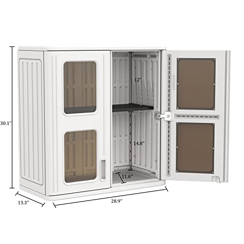 KINYING Outdoor Storage Cabinet Waterproof, Resin 60 Gallon Deck Box for Patio Furniture Cushions, Garden Tools, Pool Tools and Kids’ Toys (Off White with 1 Shelving)