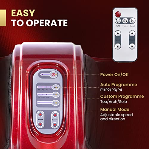 WELLHUT Foot Massager Machine Shiatsu Foot and Calf Massager for Ankle, Calf Leg Arm, Shiatsu Kneading Rolling, Feet Massager Machine, Gifts for Men and Women, Burgundy