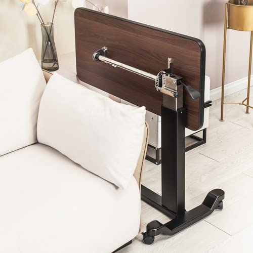 Medical Adjustable Overbed Bedside Table with Wheels Serve Meals, Use Laptop/Computer, Writing Over Bed Table Great for Elderly, Hospital Patients, Home Care (Walnut Color)