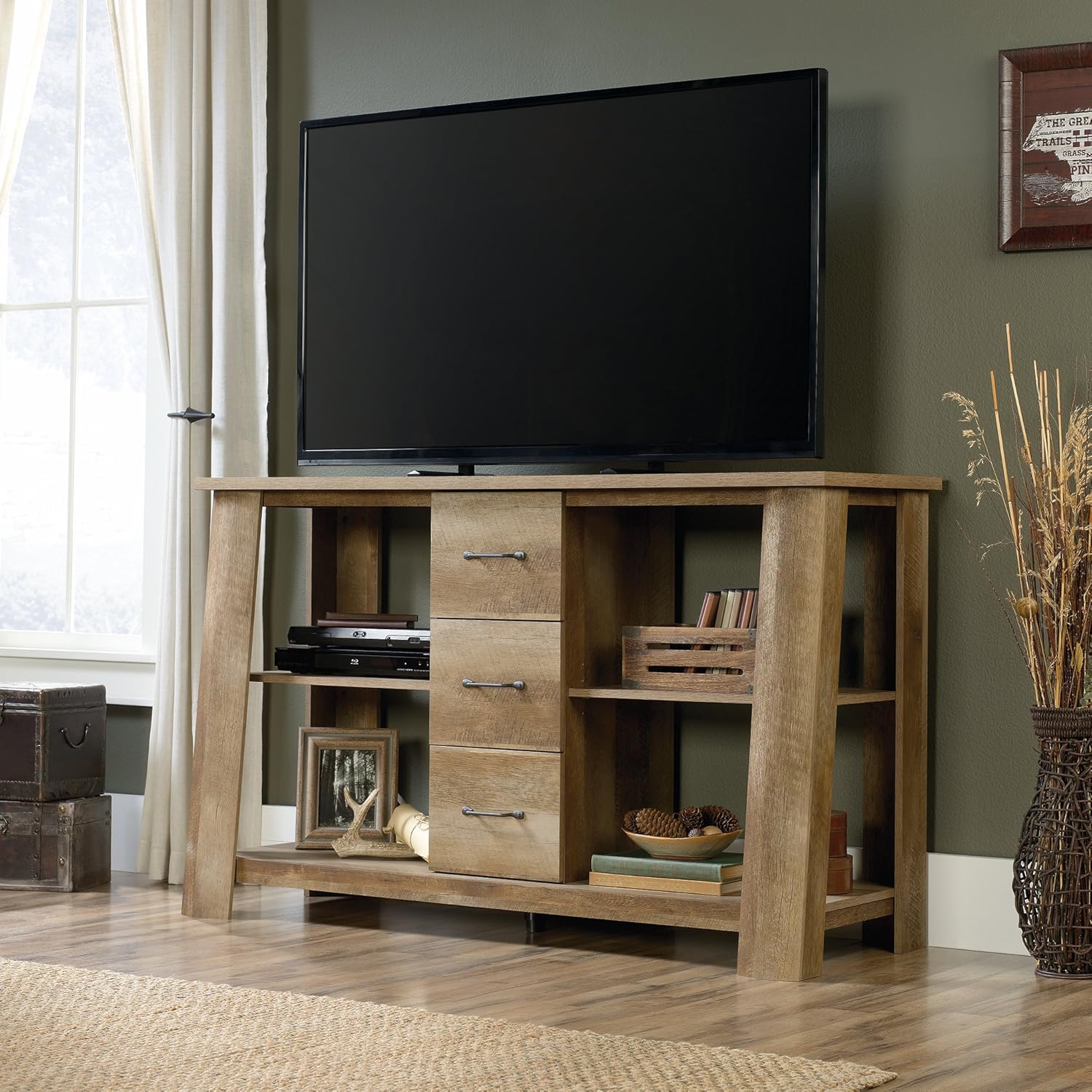 Sauder Boone Mountain Credenza, For TV's up to 60", Craftsman Oak finish