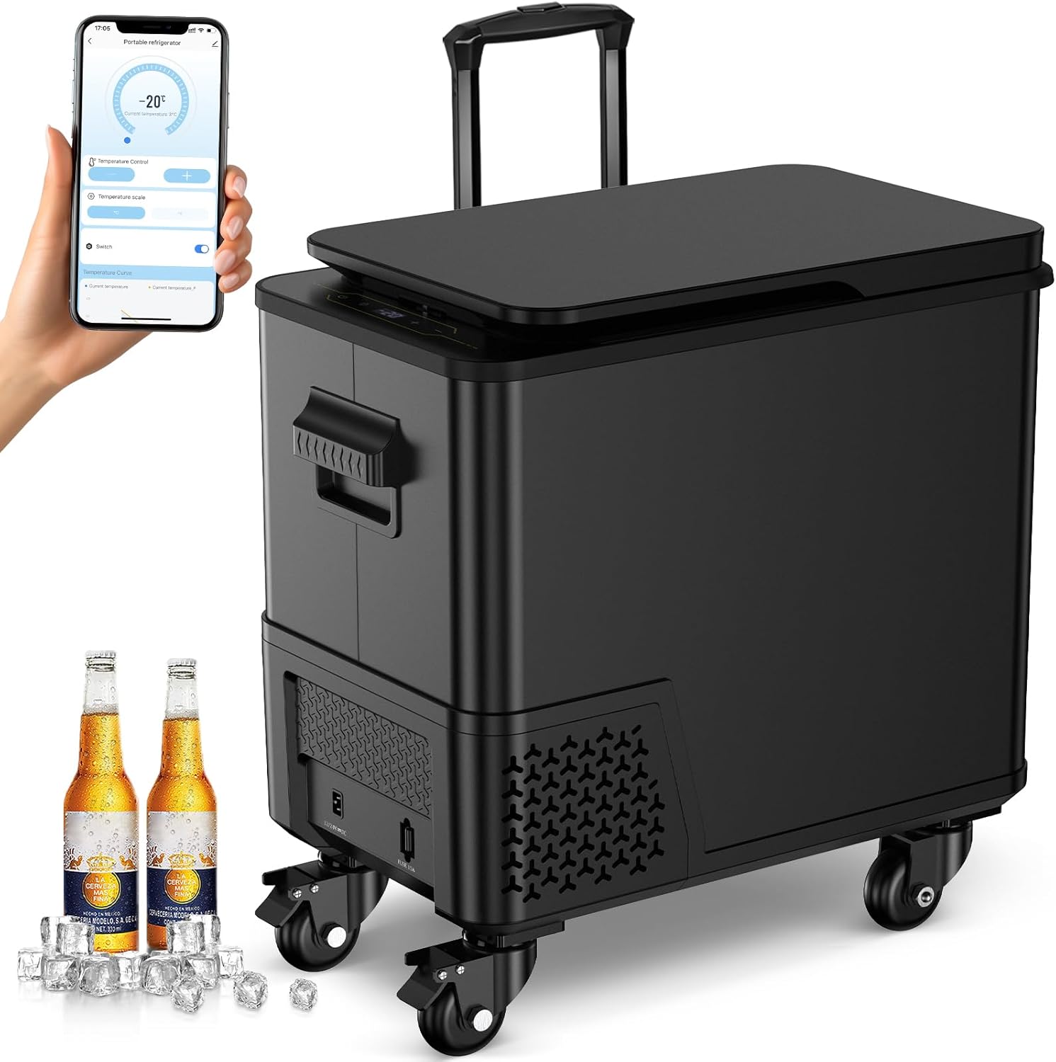 12v Refrigerator, 40 Quart(38L) Electric Cooler Car Refrigerator APP Control, Portable Freezer Fridge Cooler -4℉~68℉ 12/24V DC & 100-240V AC, Car Fridge for RV, Truck, Van, Camping, Travel, Outdoor