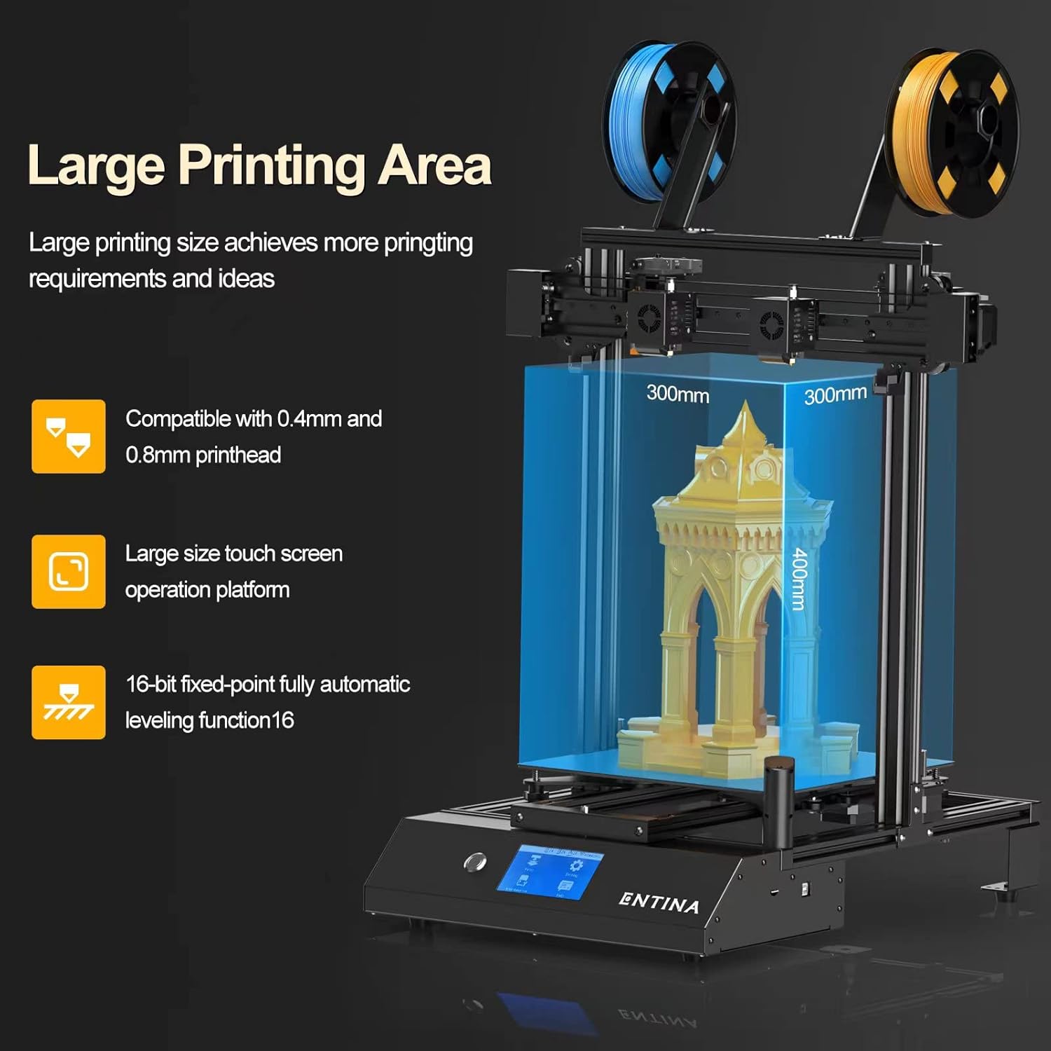 X40 IDEX 3D Printer, Independent Dual Extruder 3D Printer with TMC2208 Silent Driver, 4.3" Touch Screen, PEI Spring Steel Magnetic Platform, Built-in Camera, Wi-Fi Cloud Printing 300x300x400mm