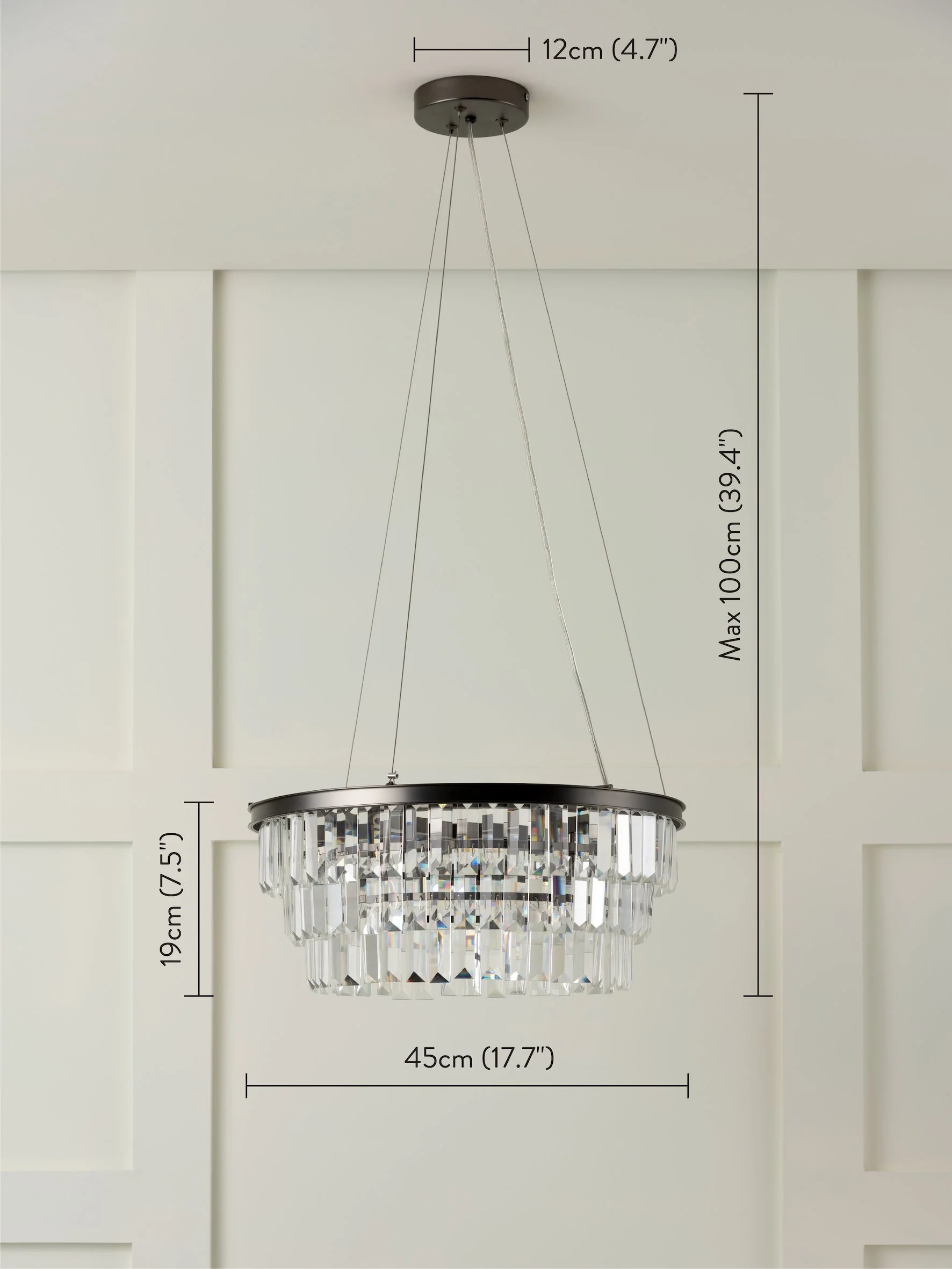 Alila - 5 light graphite silver tiered crystal glass chandelier