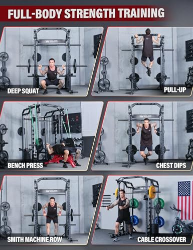 Major Fitness Drone2 Advanced Training Smith Machines– All-in-One Home Gym Squat Rack with Aluminum Pulley Set , Weight Bar, Dual LAT Pull-Down Systems & Cable Crossover Machine for Full-Body Workouts