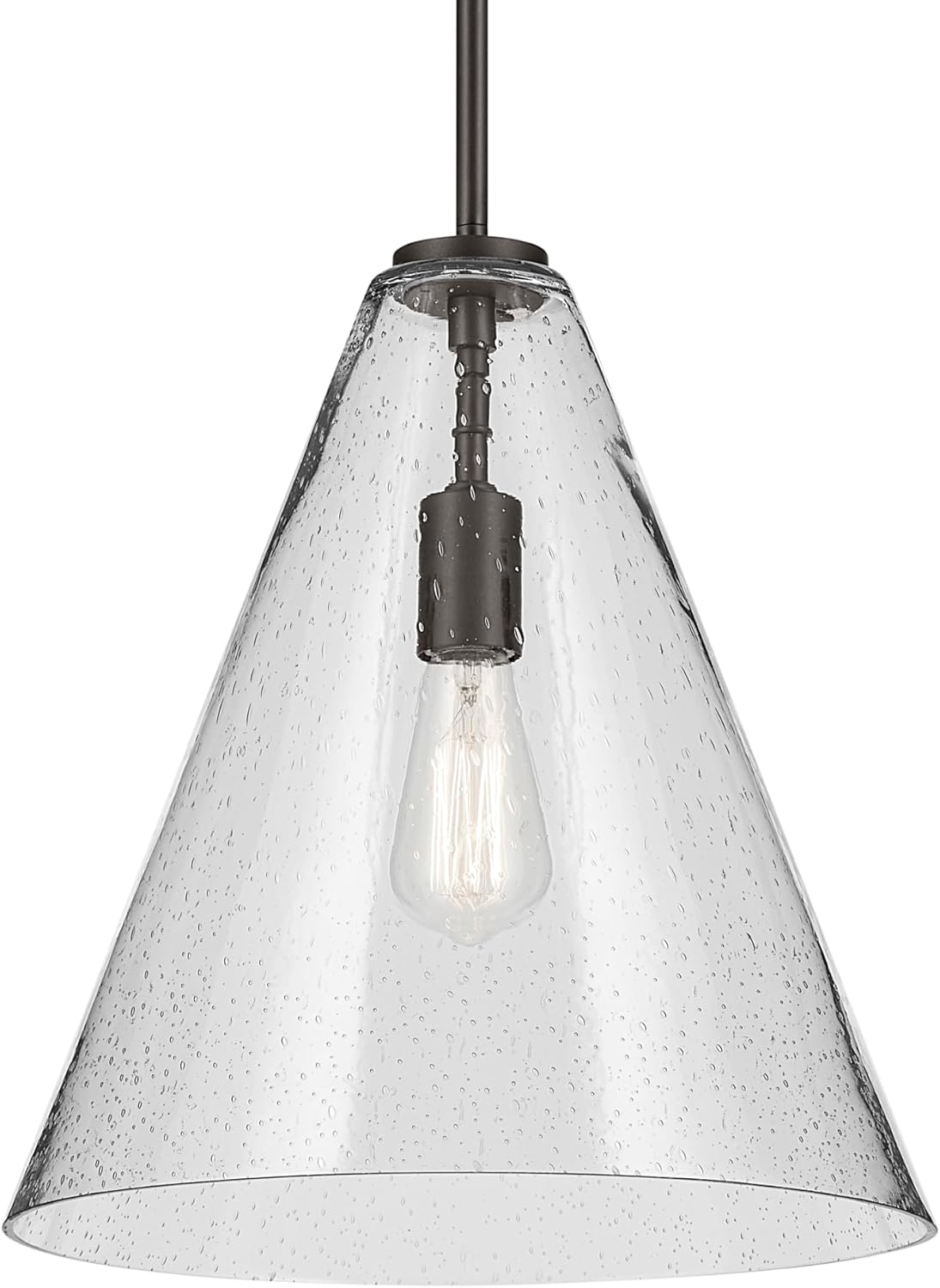 KICHLER Everly 15.5" 1-Light Cone Pendant with Clear Seeded Glass in Olde Bronze, for Kitchen Island, Dining Nook, Bedroom, (15.5" x 14.25") 42200OZCS